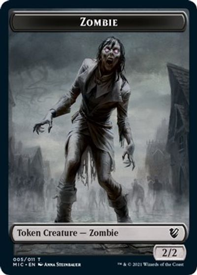 Zombie    Zombie Double-Sided Token (005 MIC 005 MID) [Innistrad: Midnight Hunt Commander Tokens] Discount