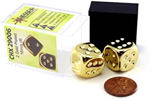 2 Gold Plated 16mm D6 Dice - CHX29006 For Cheap